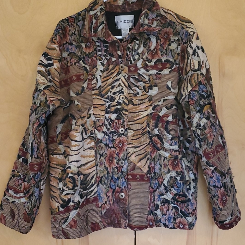 Chico's Multi Color Wearable Art Mixed Facric Jckt